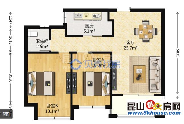 绿地滨江雅苑 135万 2室2厅1卫 精装修 好房不要错过