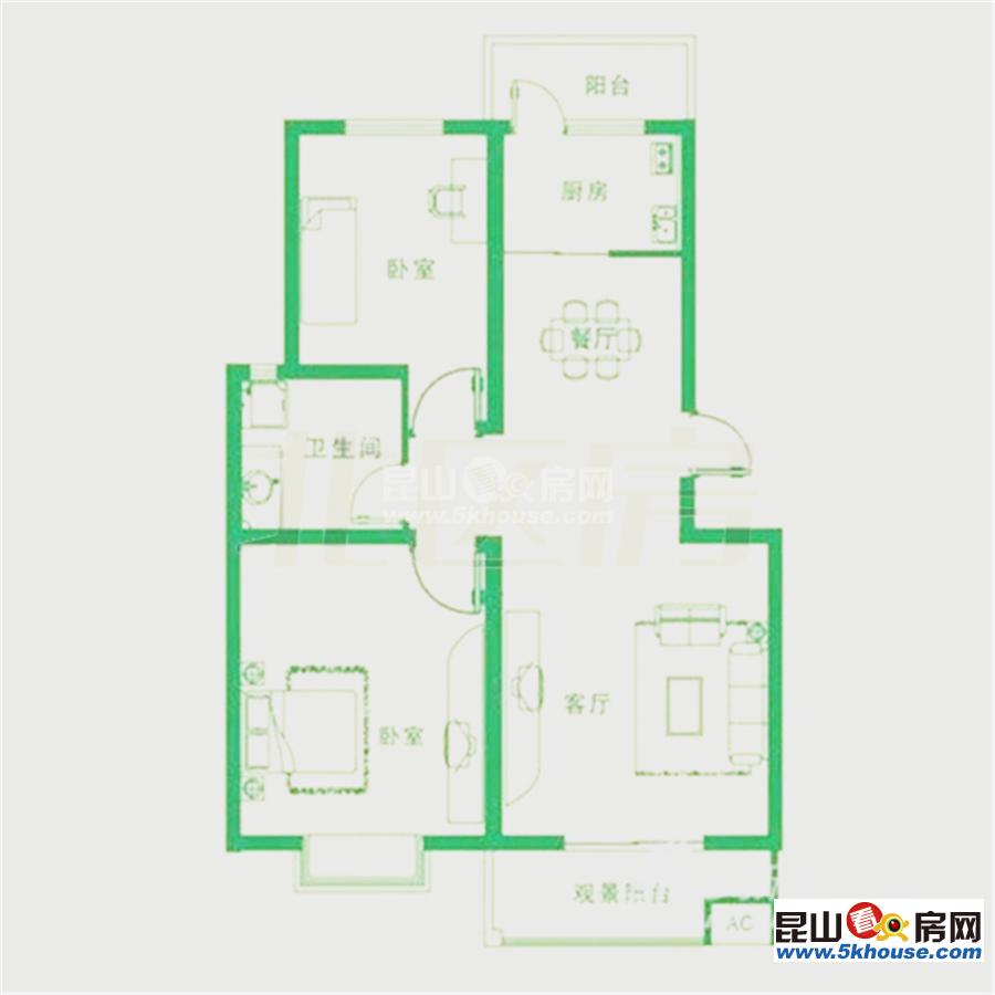 25万首付 城北中小学 锦隆佳园 90万 2室1厅1卫 精装修