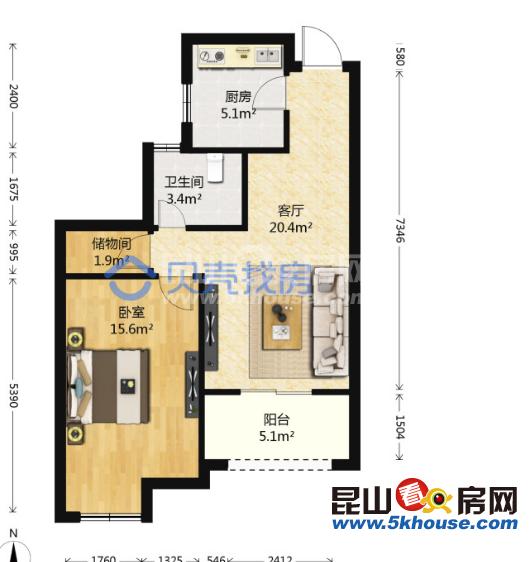 滨江裕花园 105万 1室2厅1卫 简单装修 你可以拥有,理想的家