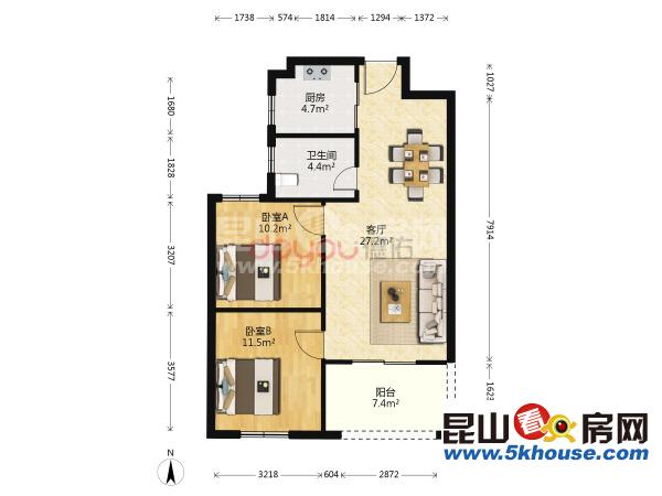 常发豪郡 106万 2室2厅1卫 精装修 ,格局好价钱合理