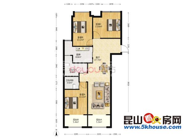 业主诚心出售,铭家山水江南 176万 3室2厅2卫 精装修 ,棒棒棒
