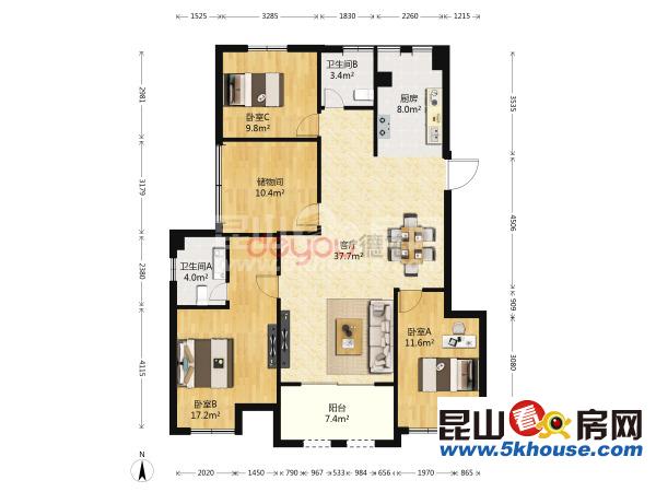 花溪公馆 315万 4室1厅2卫 精装修 ,现在出售