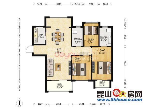 棕櫚灣  次房近地鐵 大三房 兩衛(wèi)南北通雙陽臺 戶型敞亮 邊套采光充足