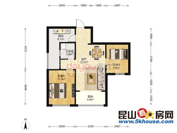 超大社区罕见户型,棕榈湾 160万 2室2厅1卫 精装修
