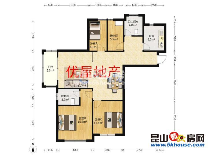 天福苑 花橋地鐵口900米 205萬 3室2廳2衛(wèi) 位置好 格局超棒 現(xiàn)在空置 隨時入住