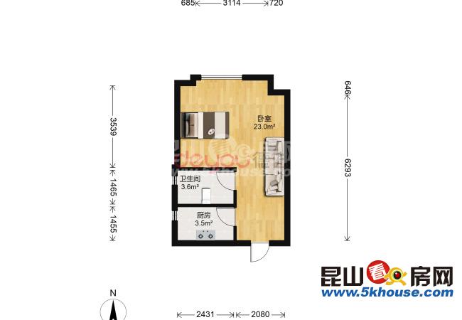 修身養(yǎng)性,九方城天悅 57萬 1室1廳1衛(wèi) 精裝修