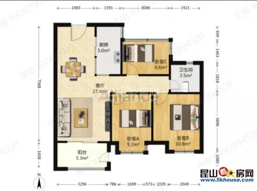 超好的地段笋盘新城香悦花园 230万 3室1厅1卫 精装修