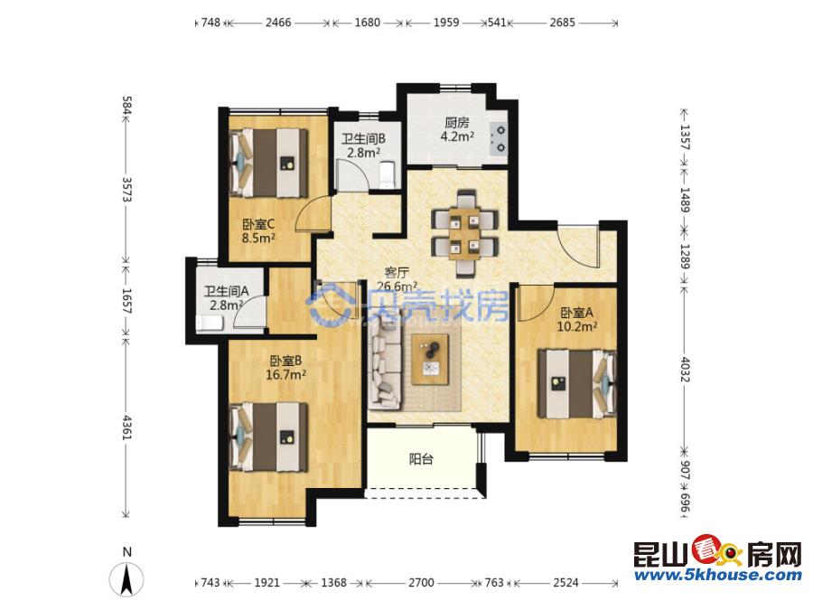 中南世紀城 210萬 3室2廳2衛(wèi) 簡單裝修 ,大型社區(qū),居家