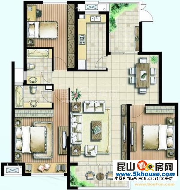 天地華城精裝三房家具家電齊全出租2000元包物業(yè)