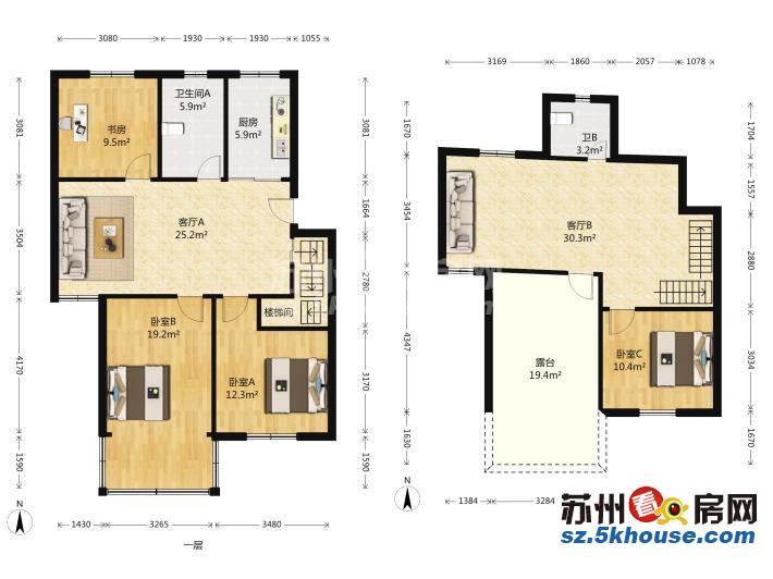 宝带实小迎春双苏苑二村4房2厅复式大户型南北露台大