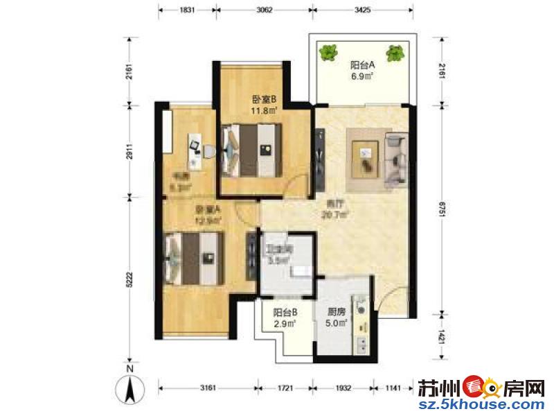 押一付一 云庭城市花园 胥江路西环路精装两房干净整洁拎包入住