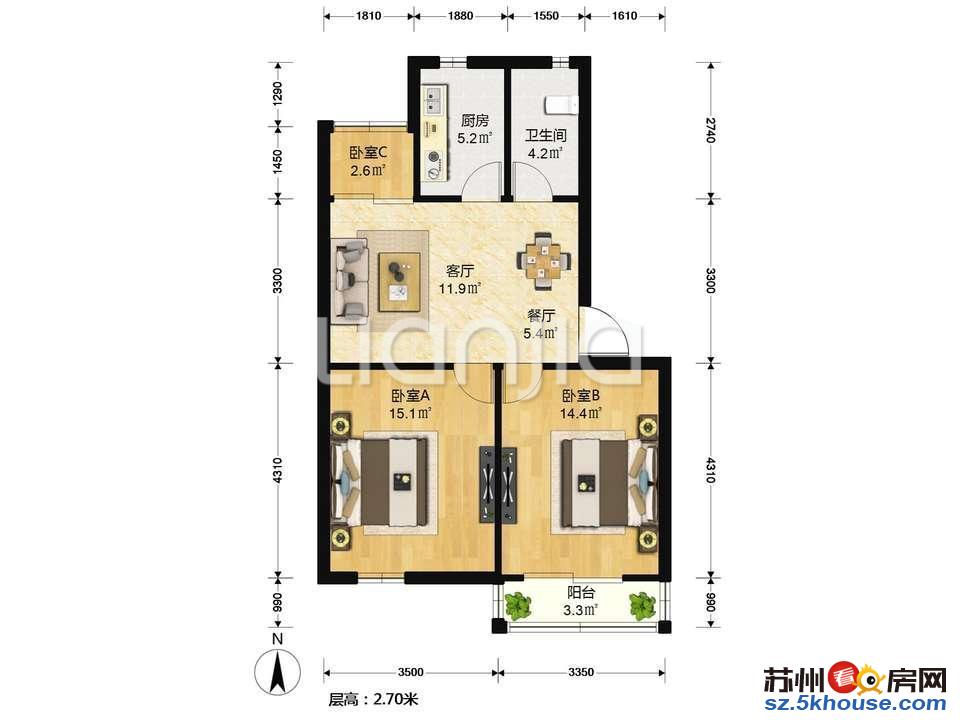 精装三房 中间楼层 业主新房已定 有15平 南北通透 急