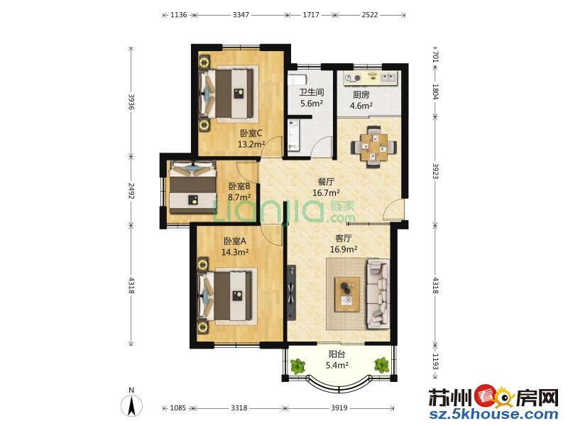 桐泾公园对面 新康花园 自住精装3室2厅 213万有车位