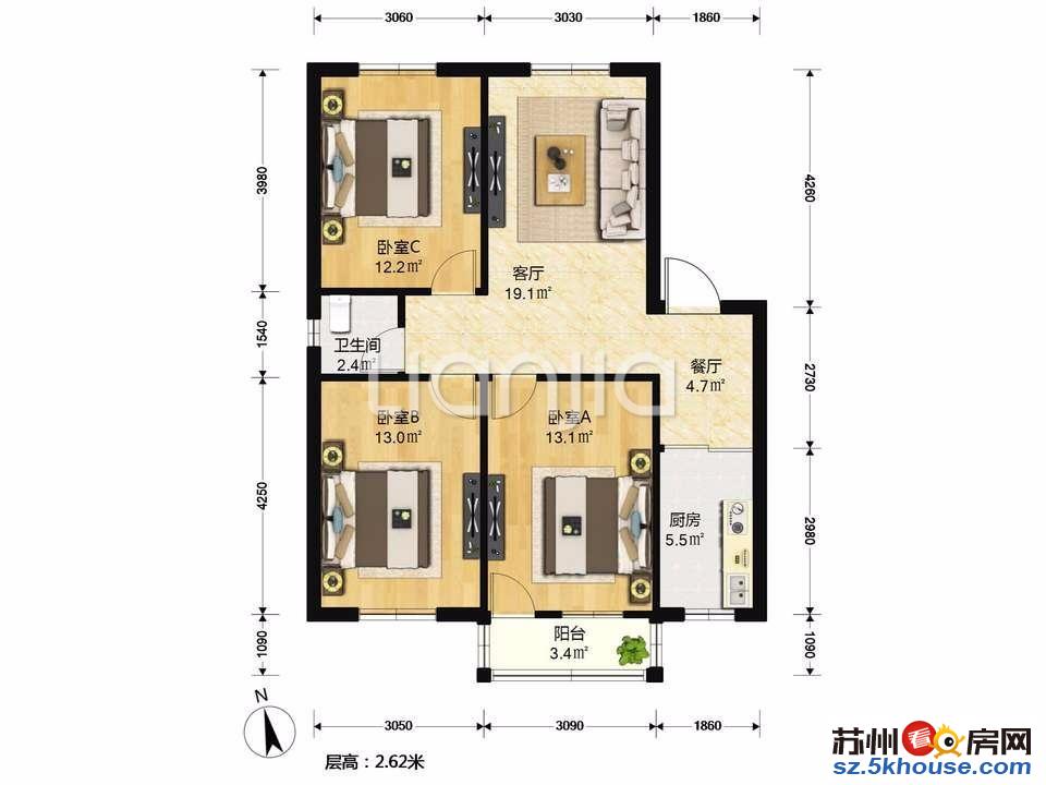 吴县新村东大街新市路 105平175万单价低 精装三开间朝南