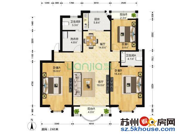 劳动路龙湖双地铁口华泰家园精装3房2楼厨卫全明醉底价298万