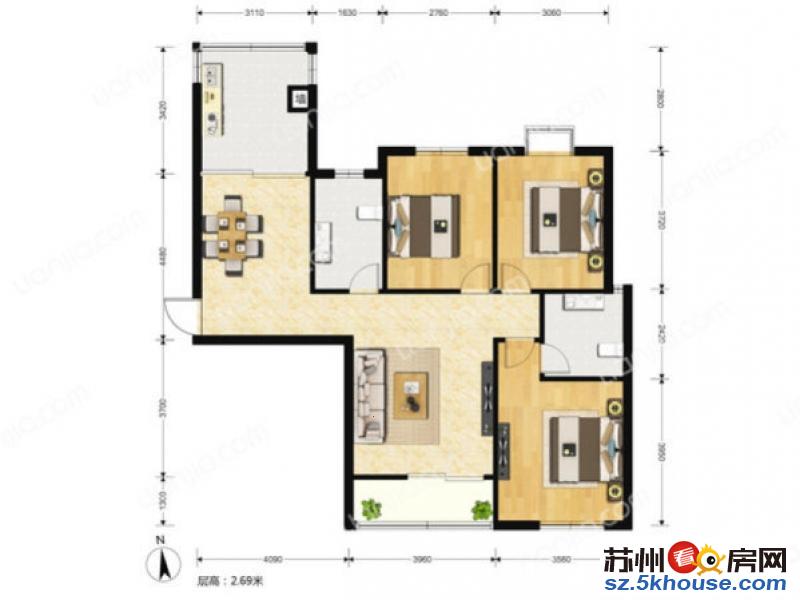 单价2万1豪华装修自住家具家电齐全 拎包入住 中间楼层采光好