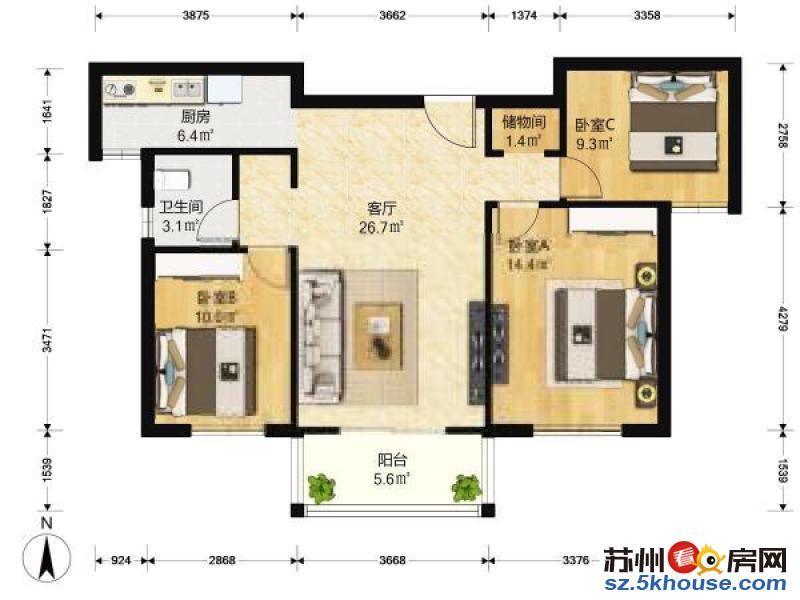 临顿路 养育巷 花驳岸 三室两厅 家电齐全 拎包入住