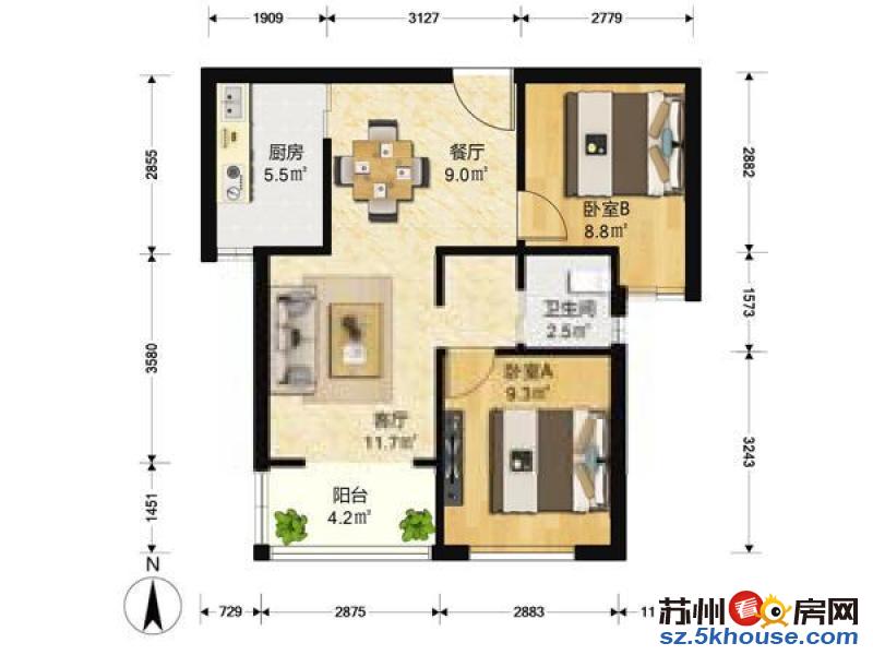 押零付一 苏福大润发对面 盘门雅苑 精装两室两厅拎包入住