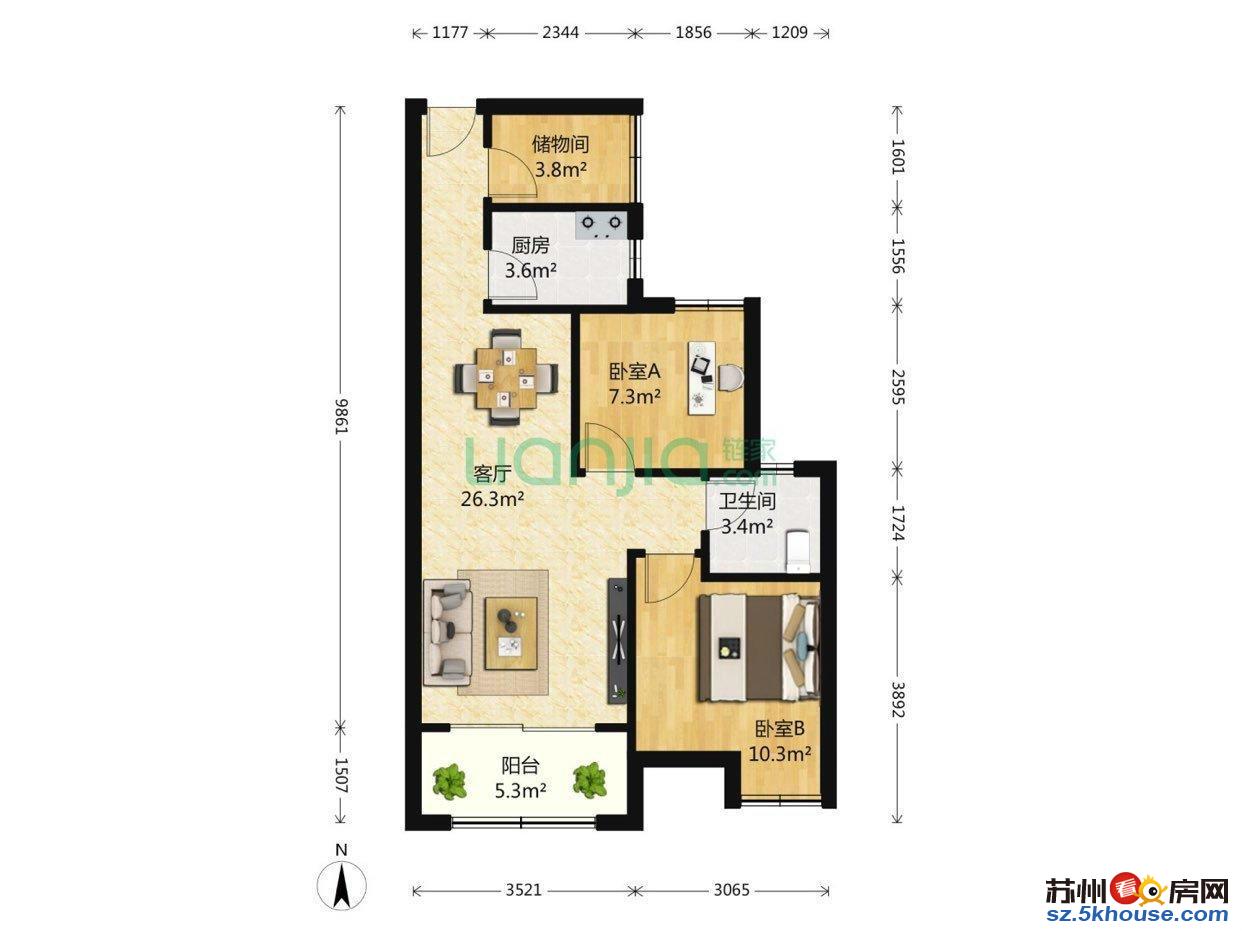 吴中商城吴中花园海星广场精装两房家电家具齐全拎包入住