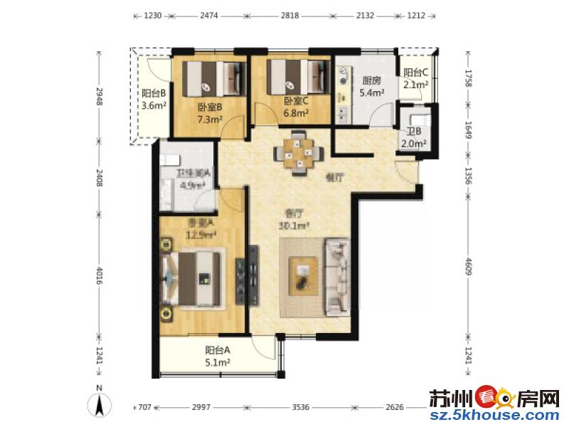 桐泾北路与干将西路交汇虹桥世家自住三房品牌家电可押一付一