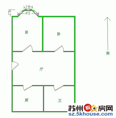 东环宏葑四村 精装两房朝南63.32平130万 全明户型随看