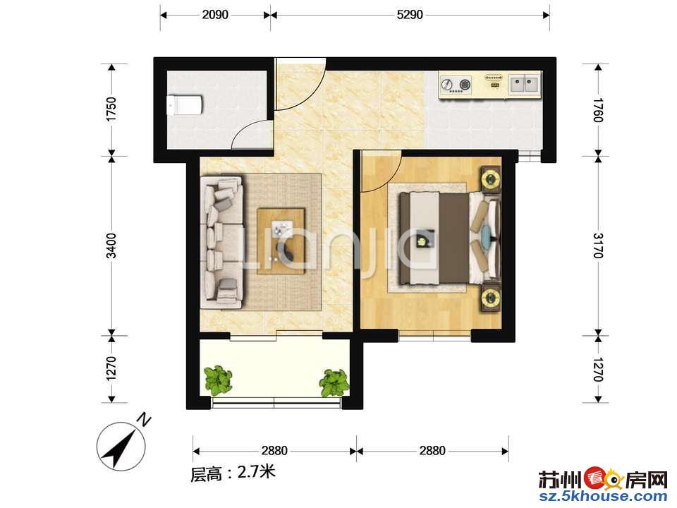 景园 精装小户独立卧室独立阳台 真正1室1厅1卫1阳台