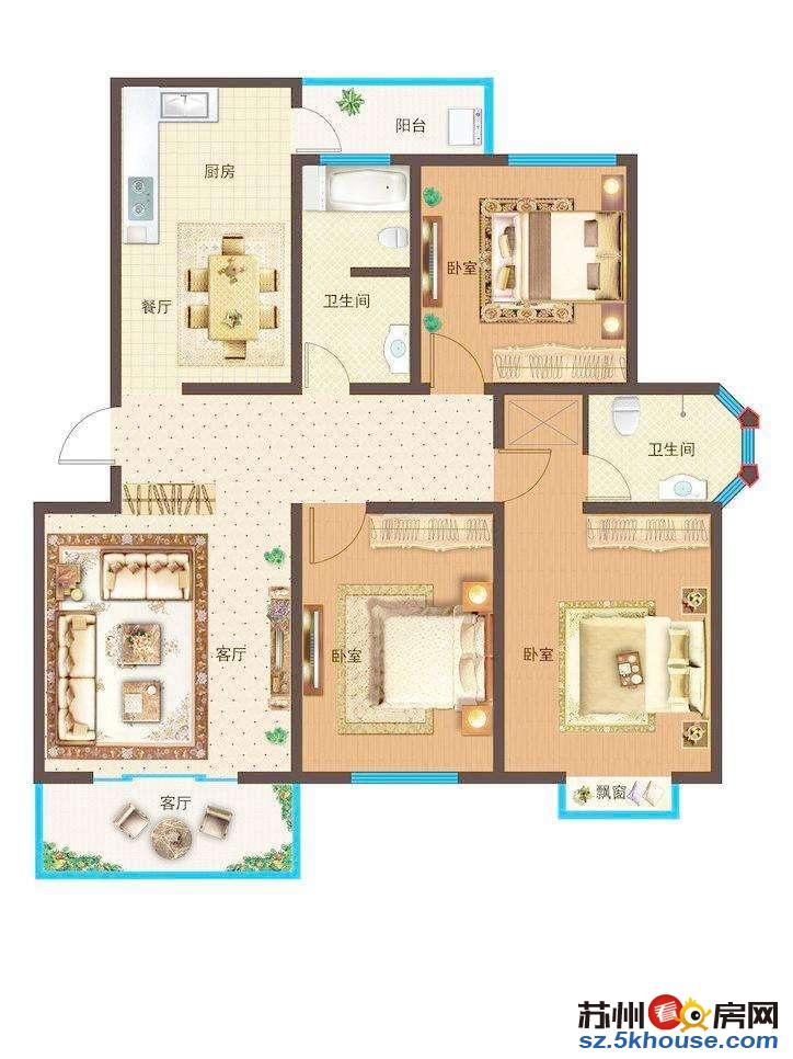 相城大道大润发旁 中翔丽晶大户型带阳台 拎包即可入住押一付一