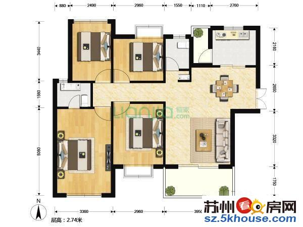 真实在售水韵花都二期139平4房2卫全新毛坯南北正通透满2