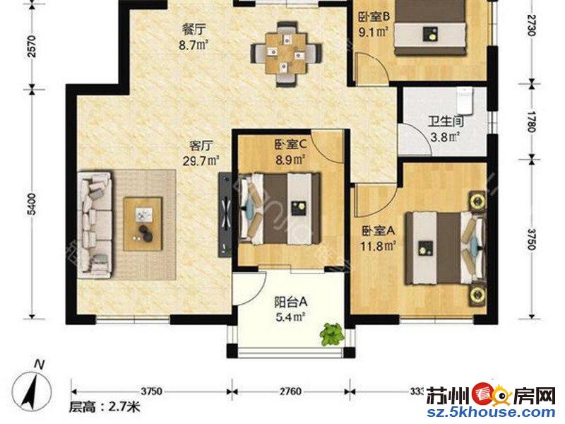 二实小 急降18万 全新实木精装未住 通透层 中间采光好