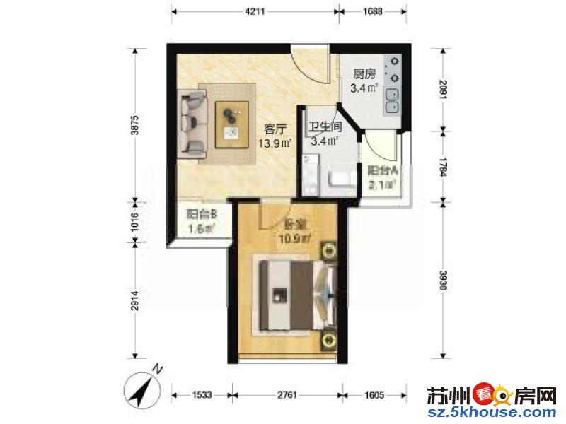 华夏五金机电城一室一厅房子出租 装修精致 家具家电齐全