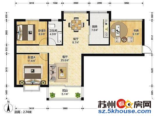 世家苑 小三房 南北通透 家具家电齐全 有地暖 看房方便