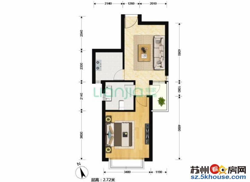 体育奥体中心边路劲主场精装一居室带超大客厅楼层采光好