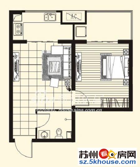 近宝带大润发 世茂广场 精装一室一厅 家具齐全 干净清爽