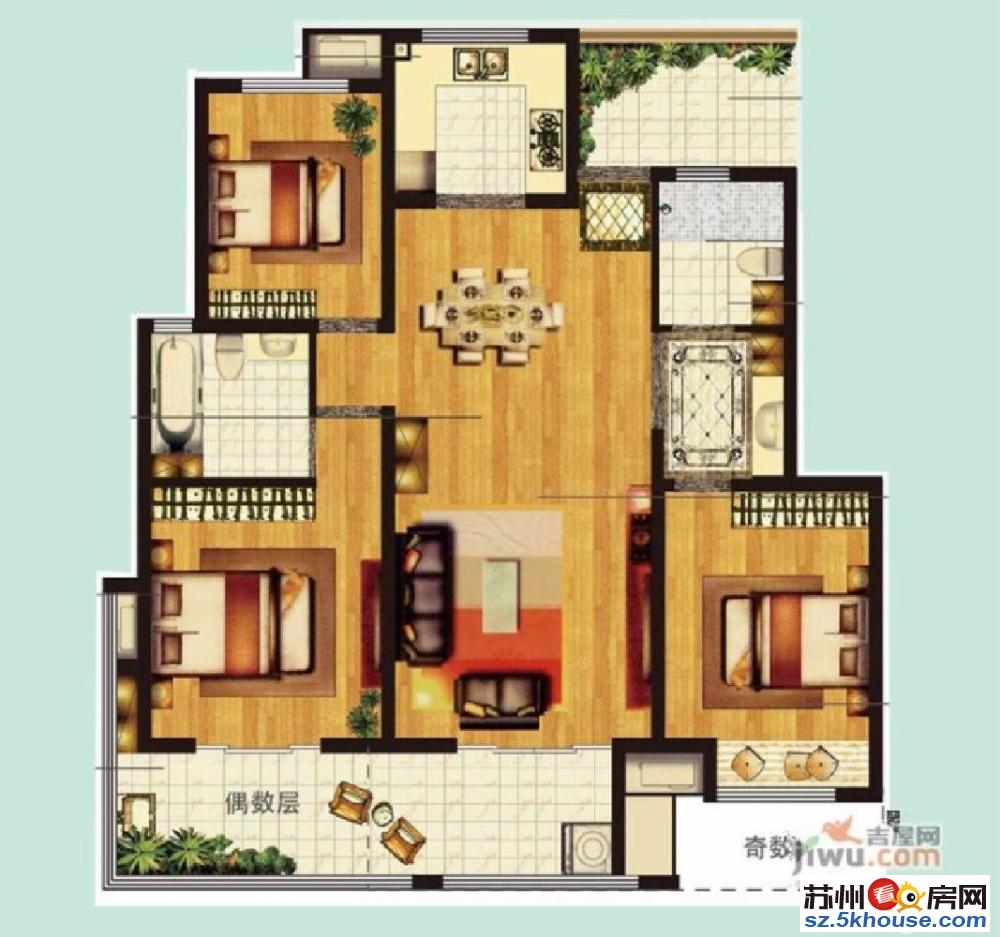 保真  园区朗诗全新毛坯 正三房 送大花园 通透 有钥匙