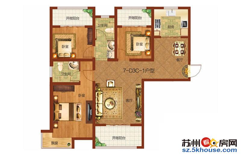 香城颐园精装三房两卫全新家具近欧尚哥伦布香榭时光出门地铁月付