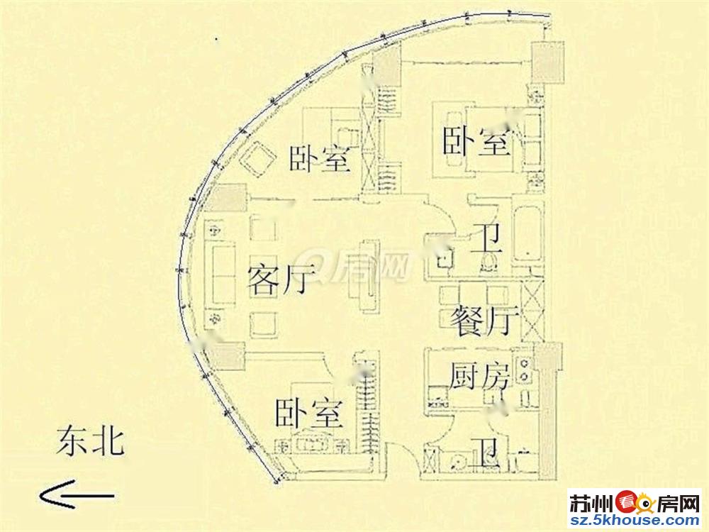 凤凰文化广场公寓可短租朝南大三房统装 8500