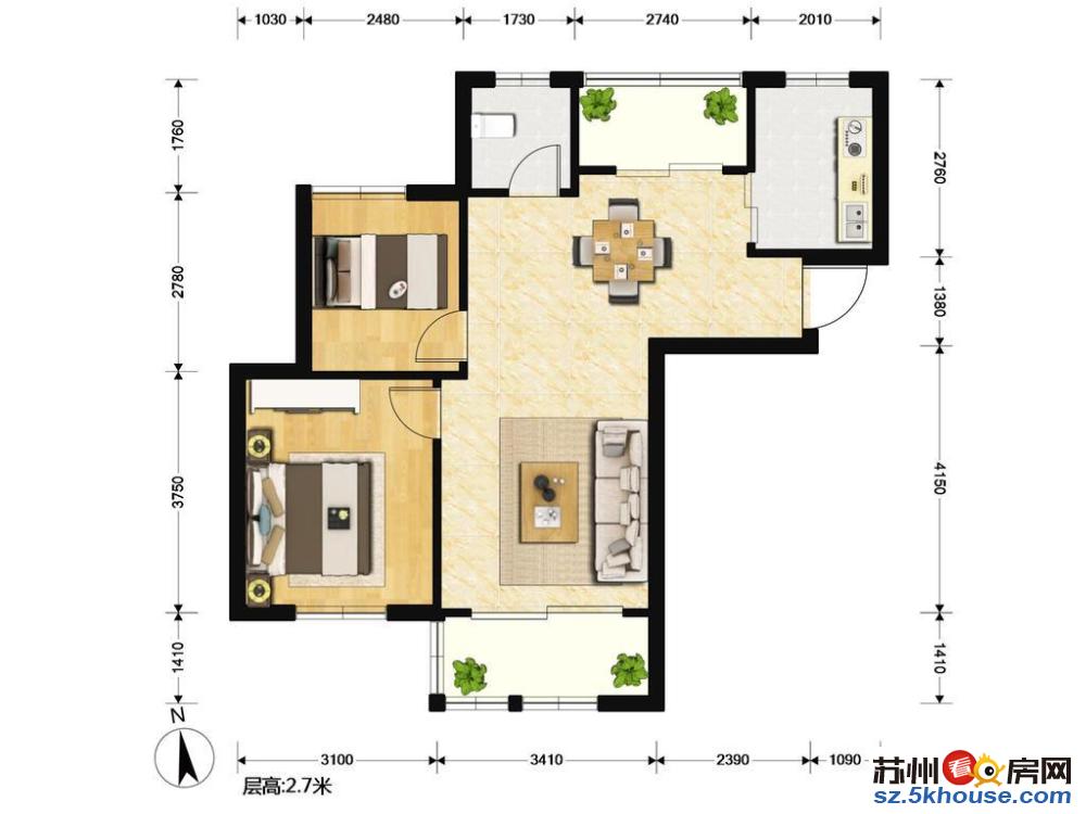 东方维罗纳 20万婚装两室 安静位置 边户通透 带2个大阳台