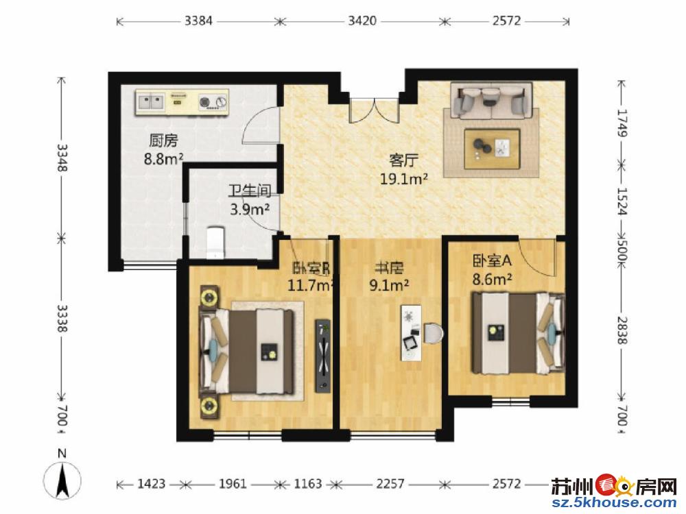 东方维罗纳 精装小三室 送家电家具 采光好 户型正 交通便利