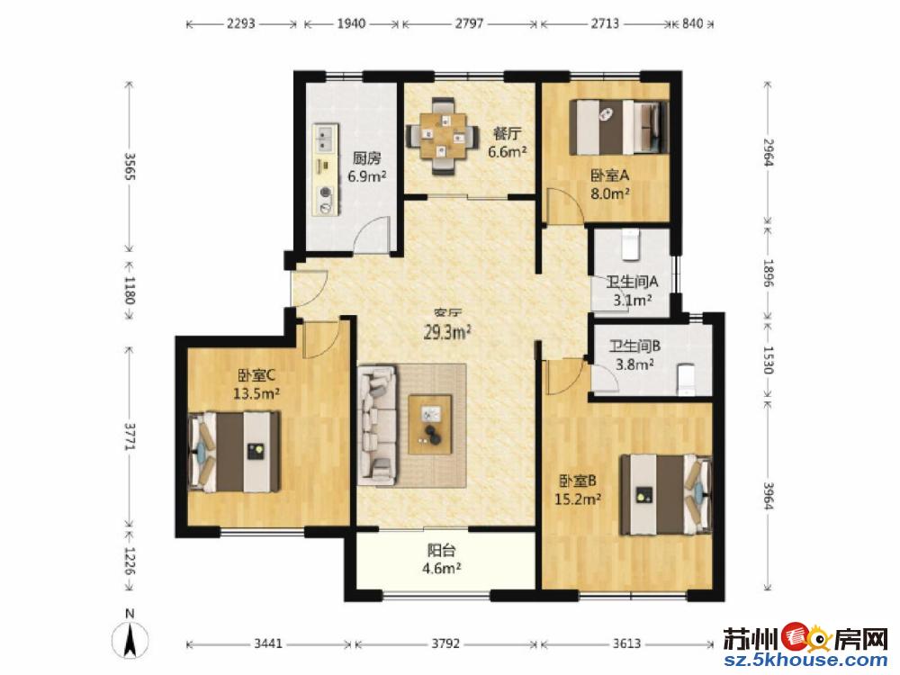 青湖语城新干净毛坯3加1户型 四个房间 学户未用 中上楼层