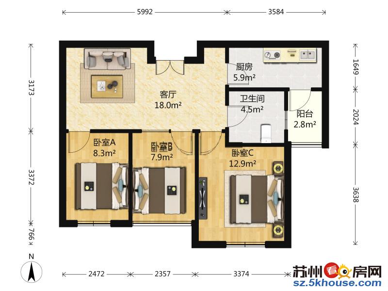 东方维罗纳 奢装3房急售 业主换房 送家电家具 三房朝南方正