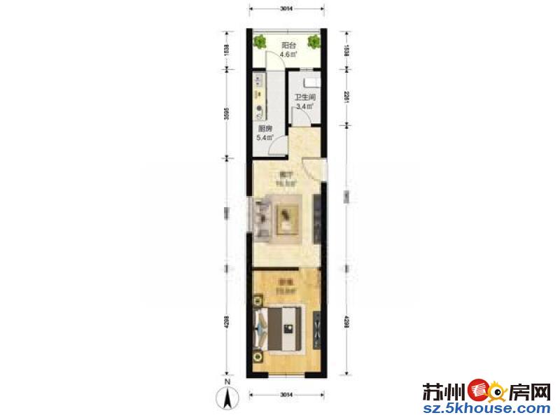 广济南路地铁站 干将路阊胥路口 精装一室 押一付一 拎包入住