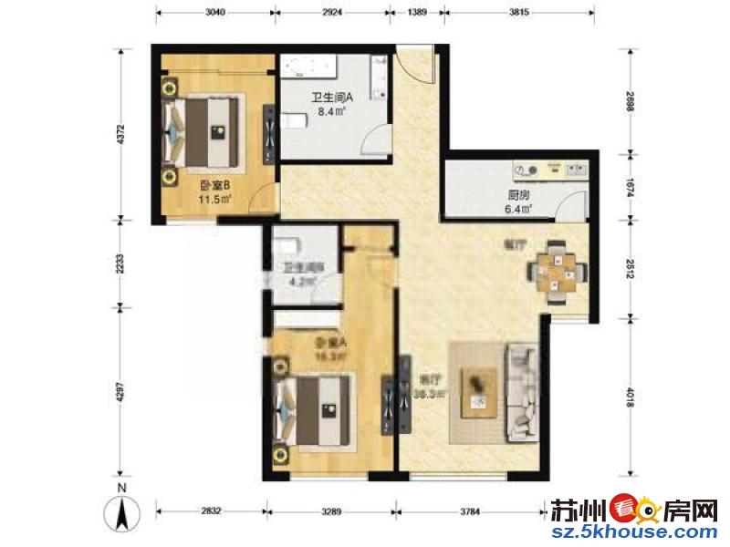 劳动路地铁站 胥江华庭 精装两室 可月付 拎包入住 干净清爽