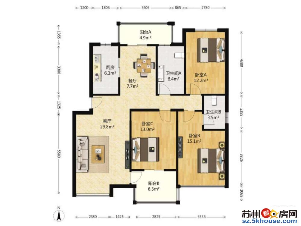 新狮新苑 三房精装修出租 楼层 家具家电齐全 拎包入住