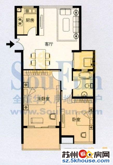 金鸡湖畔丰隆城市中心 精装两居室 中央空调带地暖 靠圆融久光