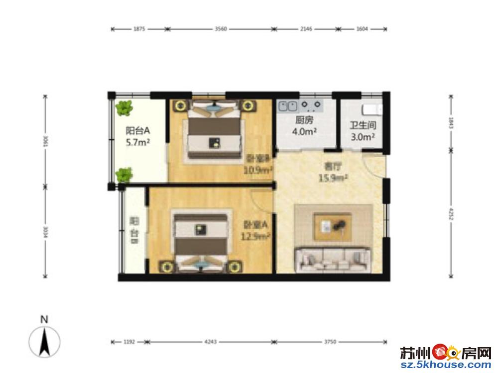 园区娄葑 国际科技园 双湖广场 家乐福 园区一中两室拎包入住