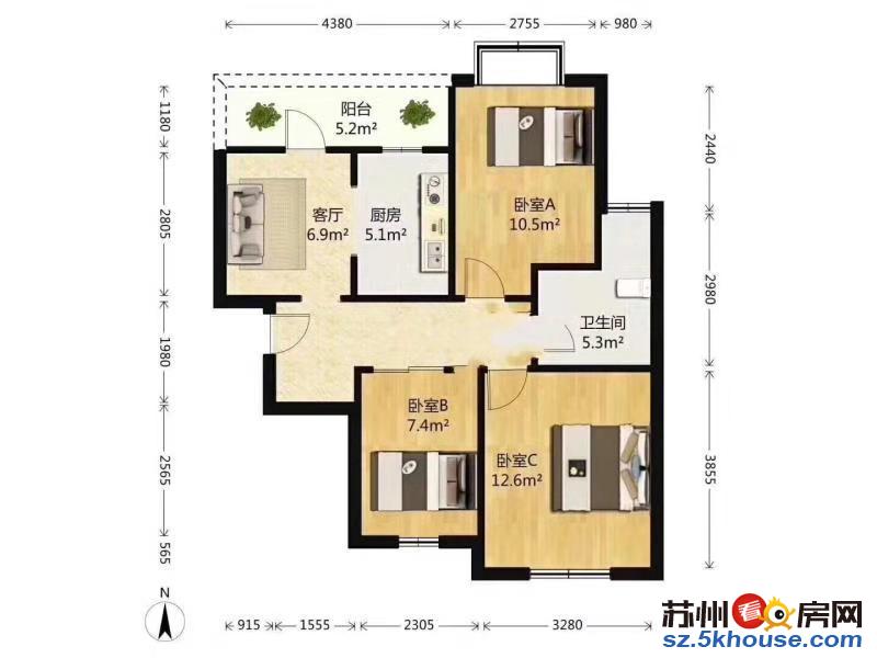 商贸城 精装3室 吴中汽车站 看房有钥匙 实图 拎包入住