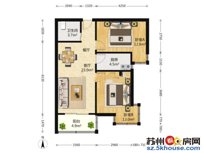 整租  平江万达精装修2房  家电齐全  拎包入住交通便利