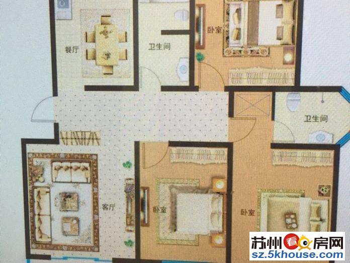 元和之春精装3房2厅2 电梯2楼 家具家电齐全 看房随时