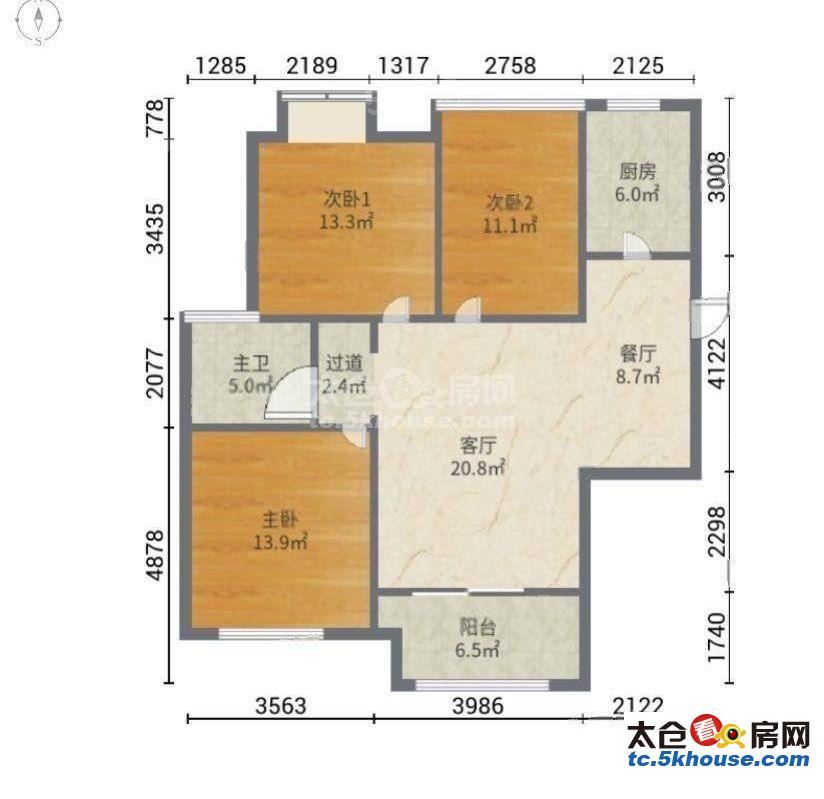 凤中雅苑 62万 3室2厅1卫 精装修 ,阳光充足,治安全面!