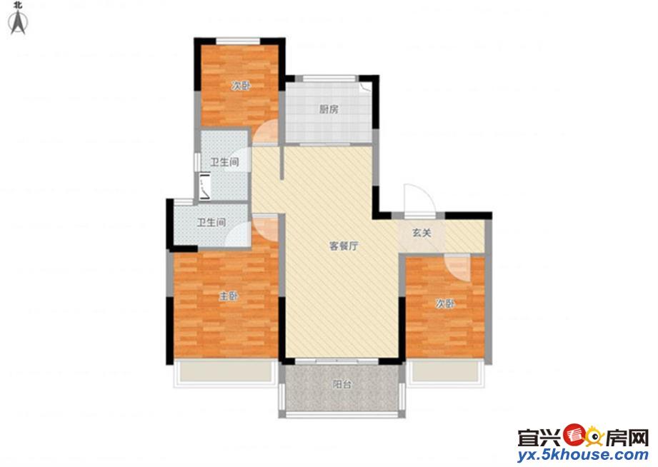 优湖美地22楼湖景房107平3室2厅高装173.8万